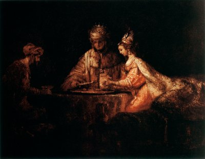 Assuerus, Haman och Ester, 1660 av Rembrandt van Rijn