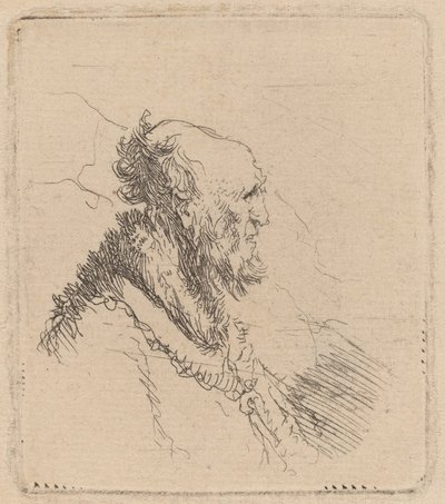 Skallig gammal man med kort skägg i profil av Rembrandt van Rijn