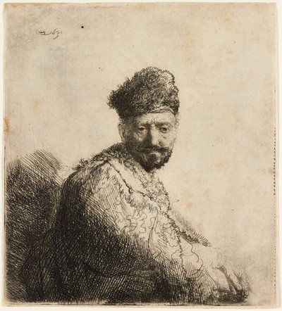 Skäggig man i pälsad orientalisk mössa: konstnärens far, 1631. av Rembrandt van Rijn