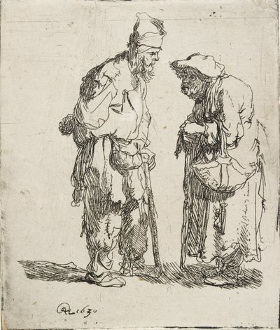 Tiggarman och tiggarkvinna samtalar, 1630 av Rembrandt van Rijn