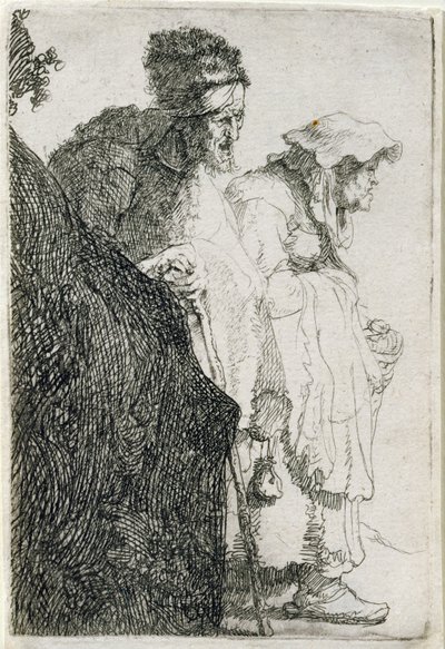 Tiggare Man och kvinna bakom en bank, c.1630 av Rembrandt van Rijn