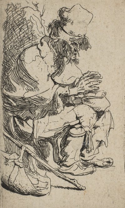 Tiggare sitter och värmer sina händer vid en skavskål, ca. 1630., ca. 1630. av Rembrandt van Rijn