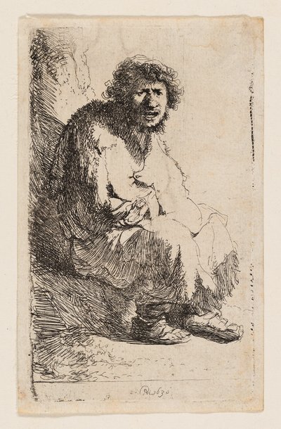 Tiggare som sitter på en bank av Rembrandt van Rijn