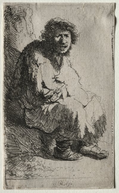 Tiggare som sitter på en bank av Rembrandt van Rijn