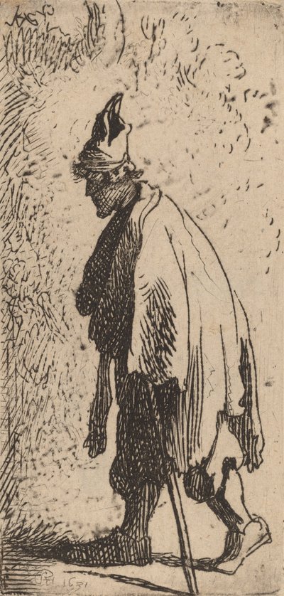 Tiggare med en pinne, gå till vänster, 1631. av Rembrandt van Rijn