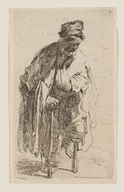 Tiggare med ett träben av Rembrandt van Rijn