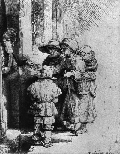 Tiggare på tröskeln till ett hus, 1648 av Rembrandt van Rijn