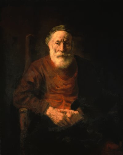 Porträtt av en gammal man i en röd dräkt av Rembrandt van Rijn