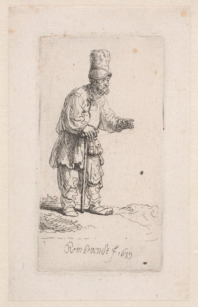 Bonde lutad på en pinne av Rembrandt van Rijn