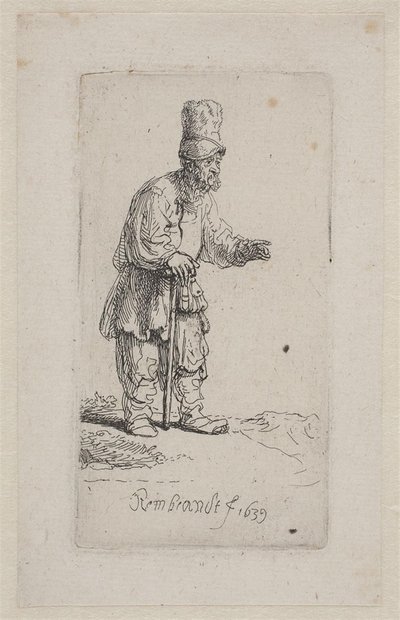 Bonde lutad på en pinne av Rembrandt van Rijn