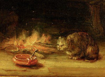 Katt, detalj av helig familj med en gardin, 1646 (se 244315) av Rembrandt van Rijn