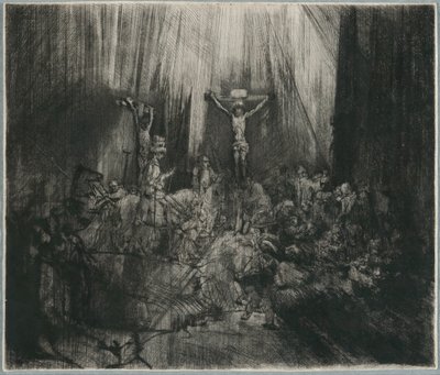 Kristus korsfäst mellan de två tjuvarna: "De tre korsen" av Rembrandt van Rijn