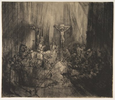 Kristus korsfäst mellan de två tjuvarna: De tre korsen, ca. 1660. av Rembrandt van Rijn