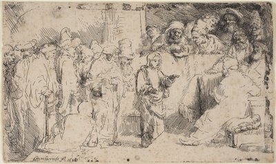 Kristus i diskussion med de skriftlärda: En skiss av Rembrandt van Rijn