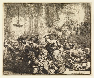 Kristus driver växlarna från templet av Rembrandt van Rijn