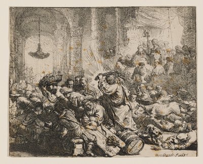 Kristus driver ut penningväxlarna ur templet av Rembrandt van Rijn