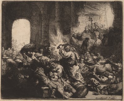 Kristus driver växlarna från templet av Rembrandt van Rijn