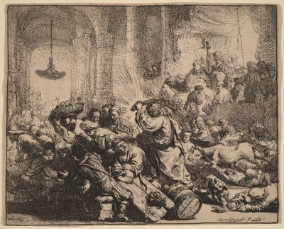 Kristus driver ut penningväxlarna ur templet av Rembrandt van Rijn
