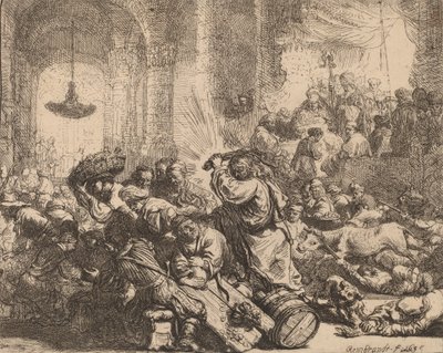 Kristus driver växlarna från templet, 1635. av Rembrandt van Rijn