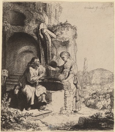 Kristus och Samariens kvinna bland ruiner av Rembrandt van Rijn