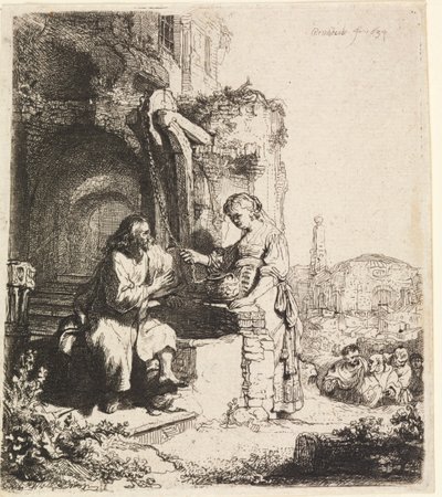 Kristus och Samariens kvinna bland ruiner av Rembrandt van Rijn