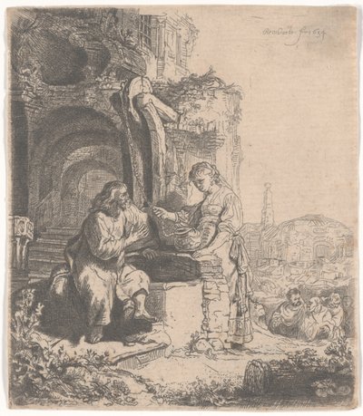 Kristus och kvinnan i Samaria bland ruiner, 1634 av Rembrandt van Rijn