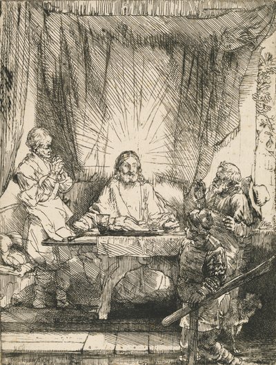 Kristus i Emmaus: den större plattan, 1654. av Rembrandt van Rijn