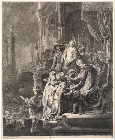 Jesus inför Pilatus: stor tallrik av Rembrandt van Rijn