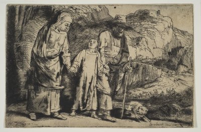 Kristus mellan sina föräldrar, Återvändande från templet, 1654. av Rembrandt van Rijn