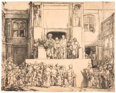 Kristus presenterade för folket: stor avlång tallrik av Rembrandt van Rijn