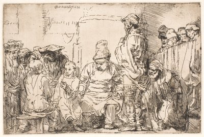 Kristus sitter och diskuterar med de skriftlärda av Rembrandt van Rijn