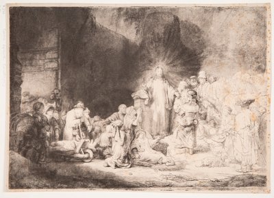 Kristus omgiven av sjuka, som tar emot små barn (”Hundra-gulden-trycket”) av Rembrandt van Rijn