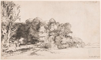 Trädklump med en Vista av Rembrandt van Rijn