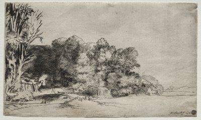 Trädklump med en Vista av Rembrandt van Rijn