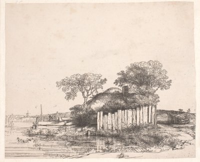 Stuga med vit staket av Rembrandt van Rijn