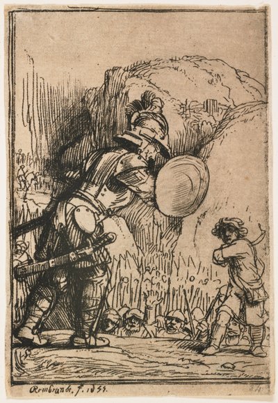 David och Goliat av Rembrandt van Rijn