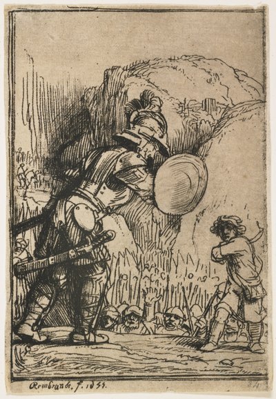 David och Goliat, 1655 av Rembrandt van Rijn