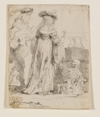 Döden visar sig för ett gift par från en öppen grav av Rembrandt van Rijn
