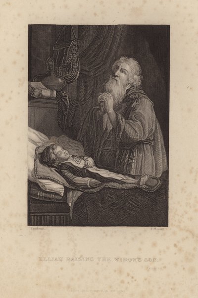 Elia uppfostrar änkans son av Rembrandt van Rijn