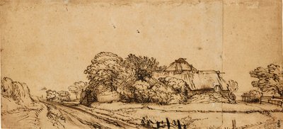 Gårdsbyggnader bredvid en väg, mitten av 1600-talet, av Rembrandt van Rijn