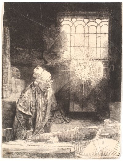 Faust i sitt arbetsrum, tittar på en magisk skiva (Dr. Faustus) av Rembrandt van Rijn