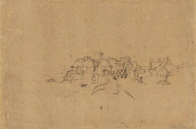 Figurer på Anthoniesdijk som går in i Houtewael [verso] av Rembrandt van Rijn