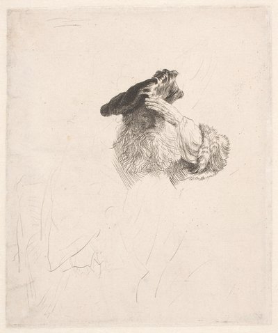 Gammal man skuggar ögonen med handen av Rembrandt van Rijn