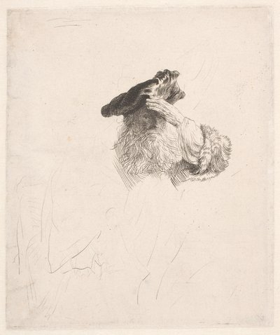 Gammal man skuggar ögonen med handen av Rembrandt van Rijn