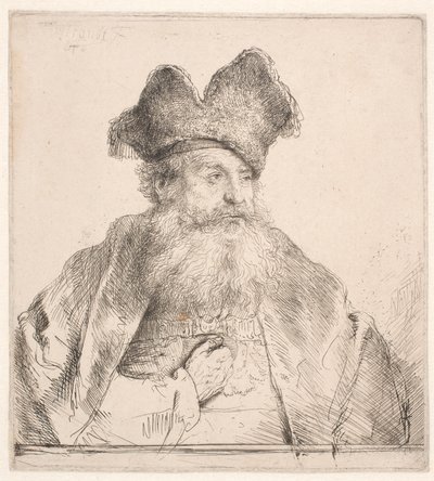 Gammal man med pälsmössa av Rembrandt van Rijn