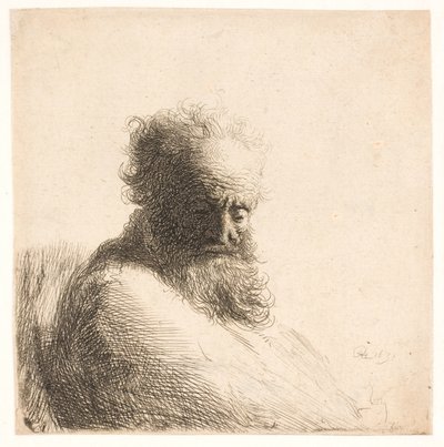 Gammal skäggig man. Sätta dit av Rembrandt van Rijn