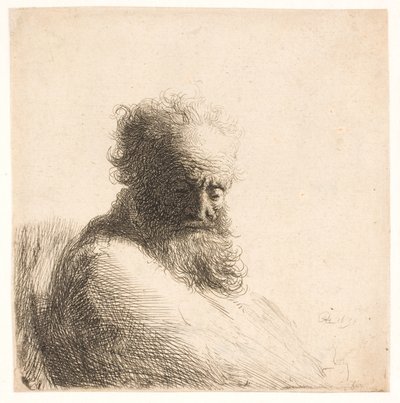 Gammal skäggig man. Sätta dit av Rembrandt van Rijn