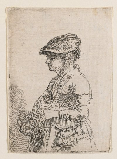 Flicka med en korg av Rembrandt van Rijn