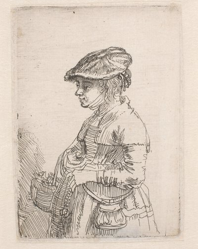 Flicka med en korg av Rembrandt van Rijn