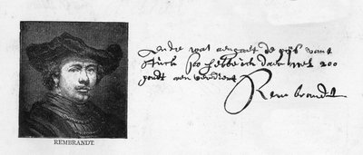 Rembrandts handstil och underskrift från ett brev till Constantine Huygens med begäran om betalning av en skyldig summa pengar, c. 1640 av Rembrandt van Rijn